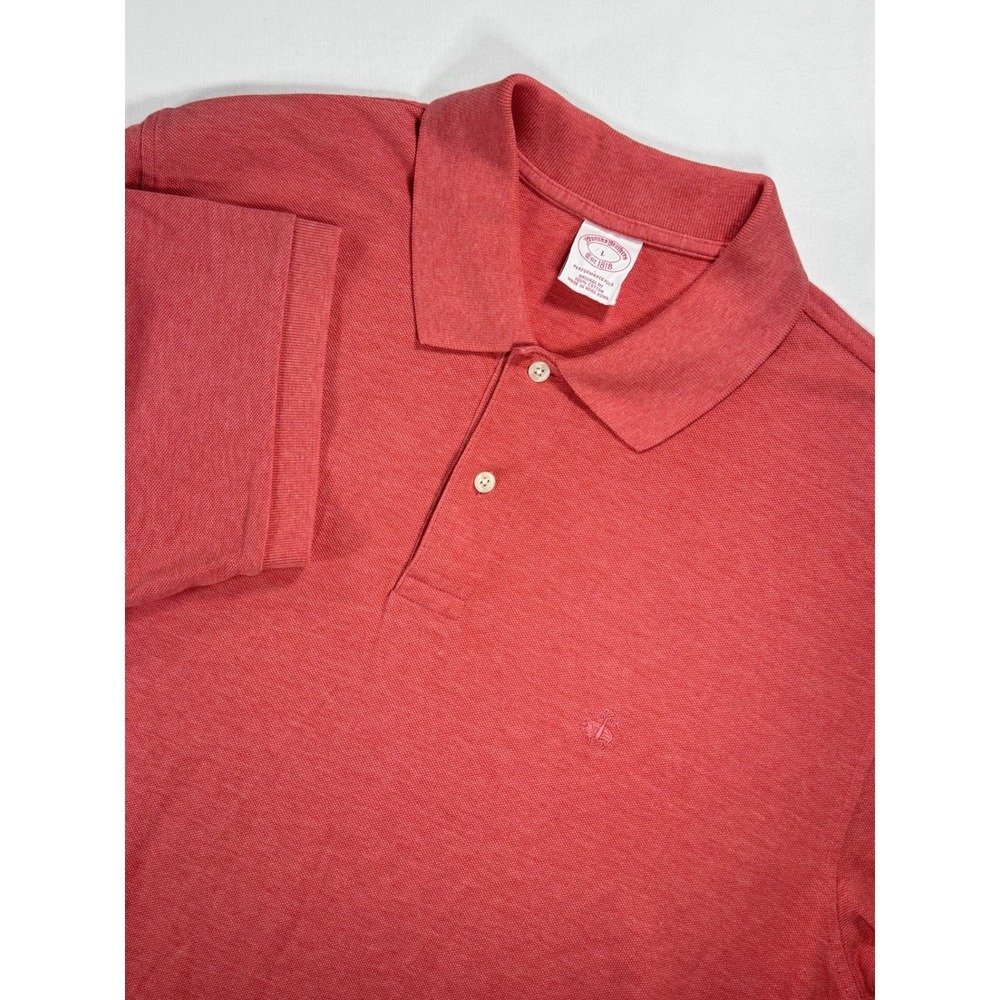 Brooks Brothers Performance Polo Shirt Mens Large Salmon Red Cotton Pique Logo